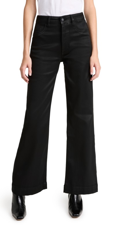 DL1961 Hepburn Wide Leg: High Rise Vintage Jeans Black Coated (Ultimate Knit)