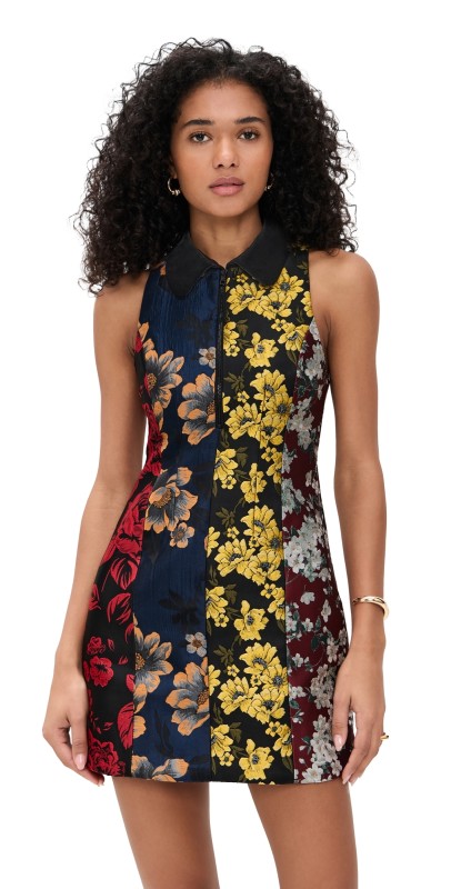 alice + olivia Velia Collared Mini Dress Black/Multi