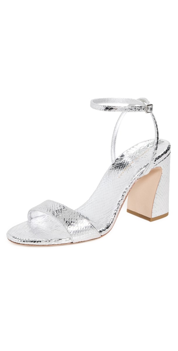 Loeffler Randall Malia Curved Heel Simple Sandals with Ankle Wrap Silver