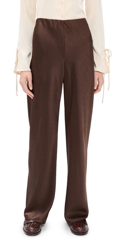 Vince High Waist Fluid Satin Bias Pants Espresso