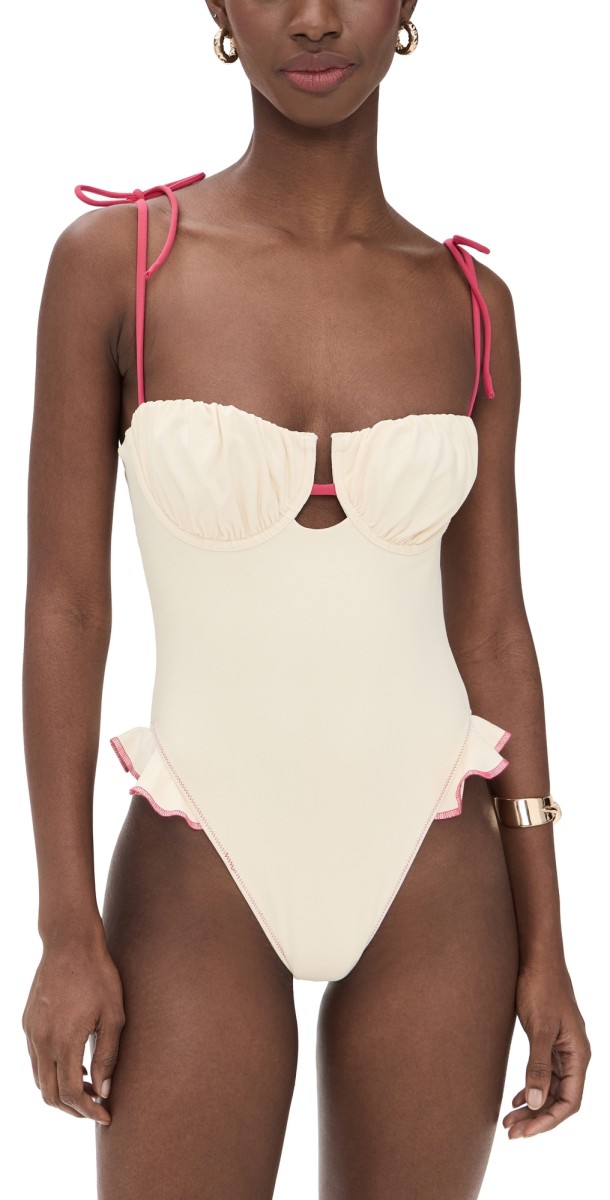 Montce Binded Petal Ruffle One Piece Cream Raspberry Binded
