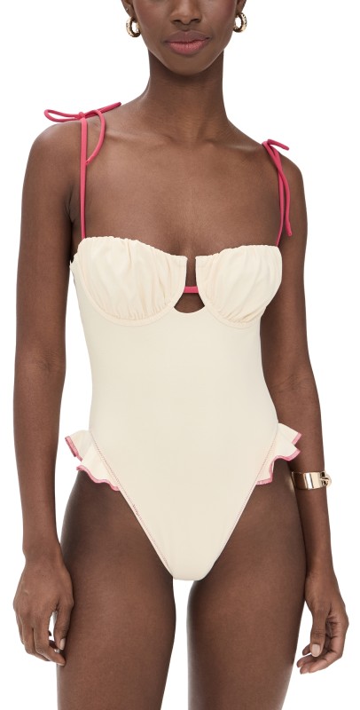 Montce Binded Petal Ruffle One Piece Cream Raspberry Binded