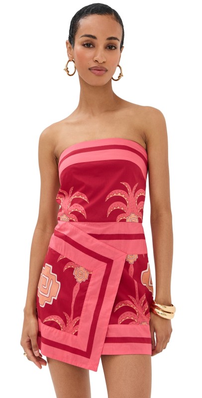 Johanna Ortiz Raiz Ritual Mini Dress Wine/Pink/Camel