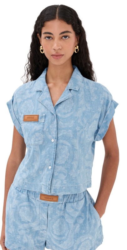 Versace Chambray Jacquard Shirt Blue Mix