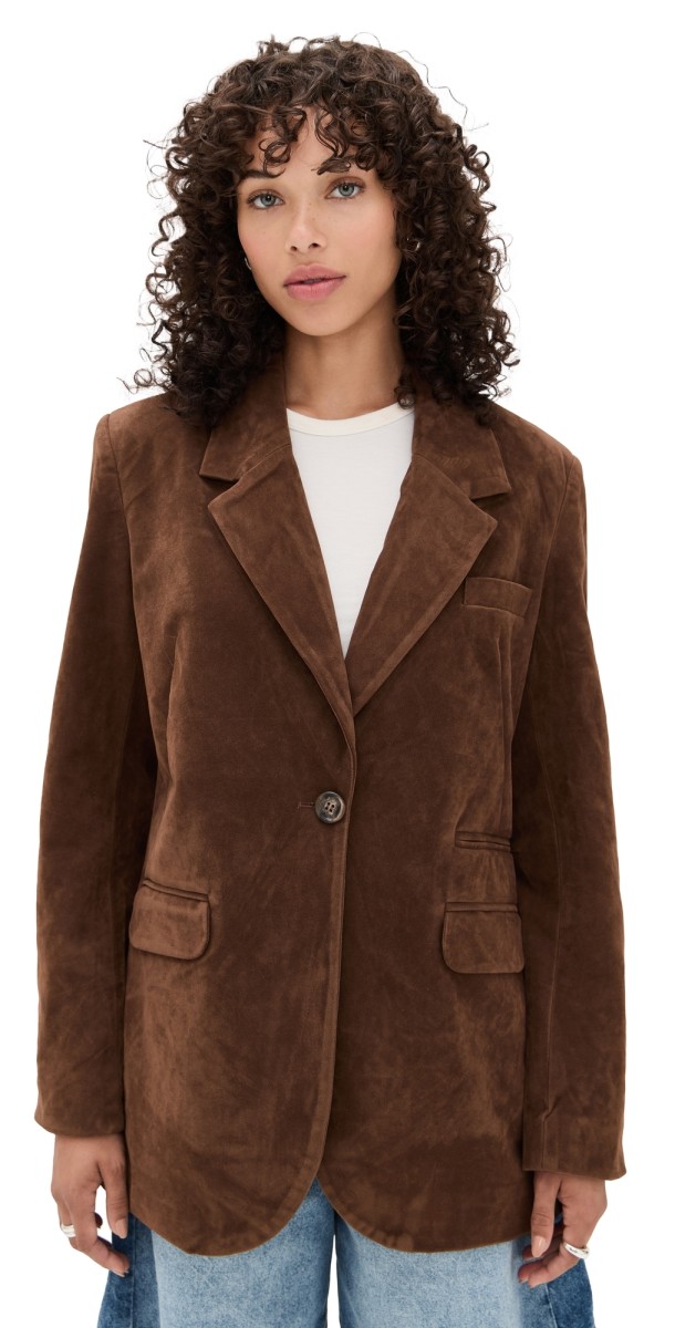Free People Paper Cut Vegan Blazer Brown Bear