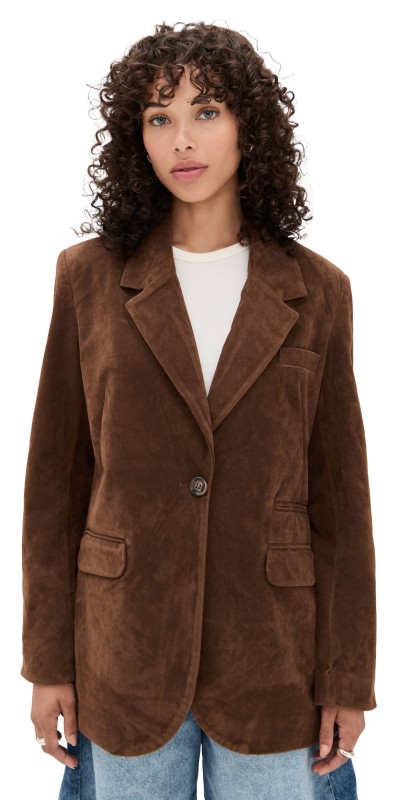 Free People Paper Cut Vegan Blazer Brown Bear