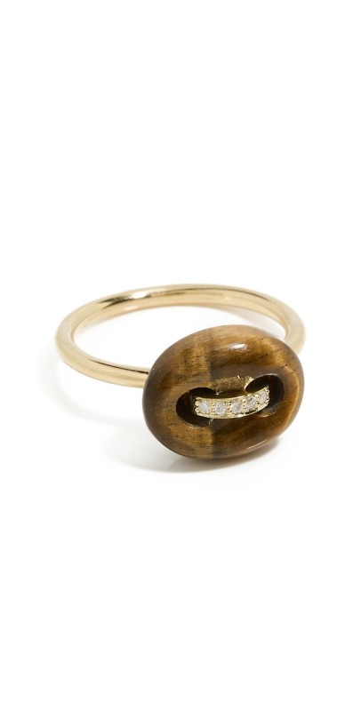 Jenna Blake 18k Mini Stone Mariner Ring 18k Yellow Gold/Tiger's Eye