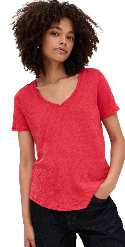 ATM Anthony Thomas Melillo Slub Jersey Classic V-Neck Tee Cardinal Red