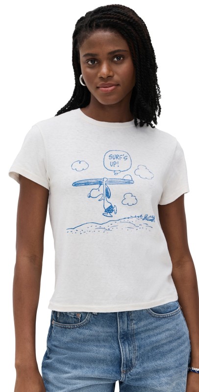 RE/DONE Snoopy Surfs Up Classic Tee Vintage White
