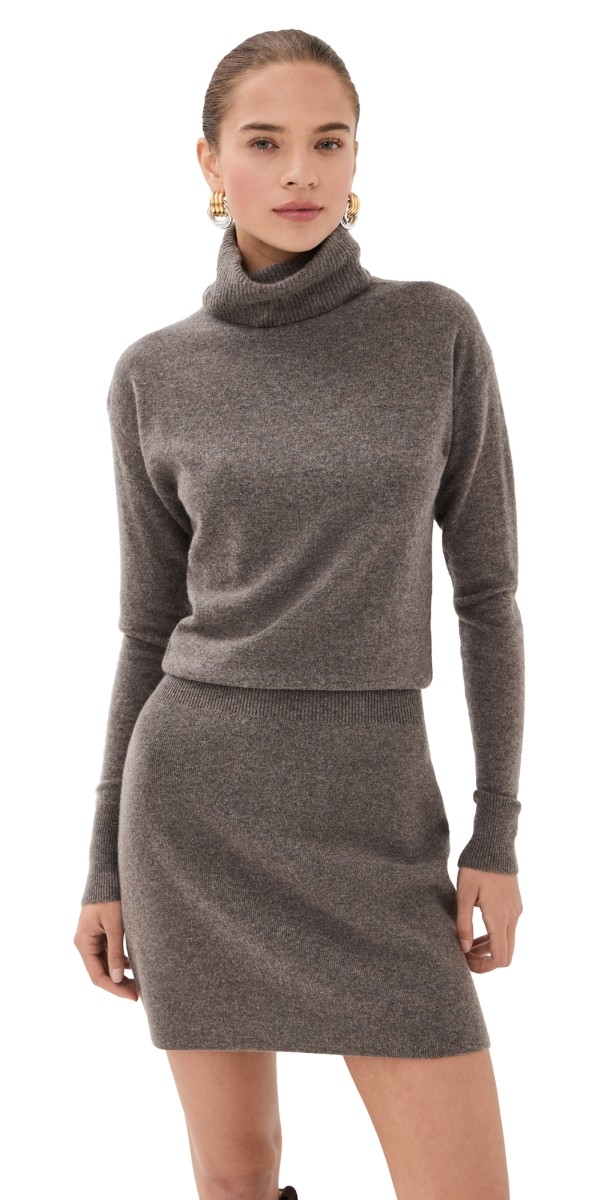 Veronica Beard Cassidy Turtleneck Mini Dress Heather Umber Melange