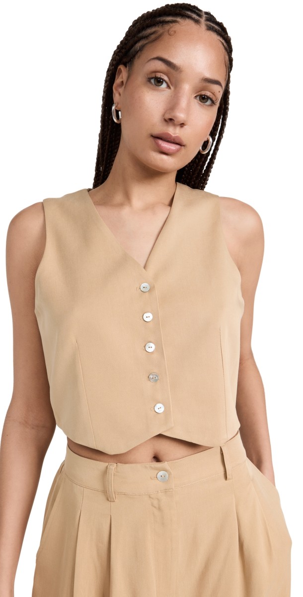 DONNI. Twill Crop Vest Sand
