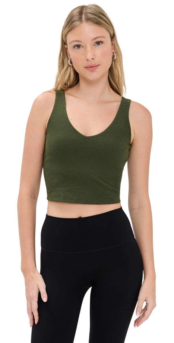 Beyond Yoga Spacedye Good Day Cropped Tank Army Green Heather