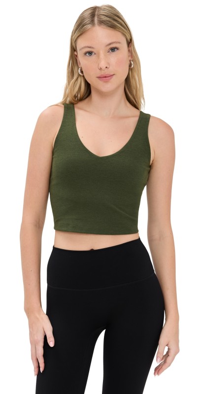 Beyond Yoga Spacedye Good Day Cropped Tank Army Green Heather