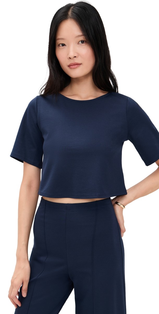 RIPLEY RADER Ponte Knit Short Sleeve Top Navy