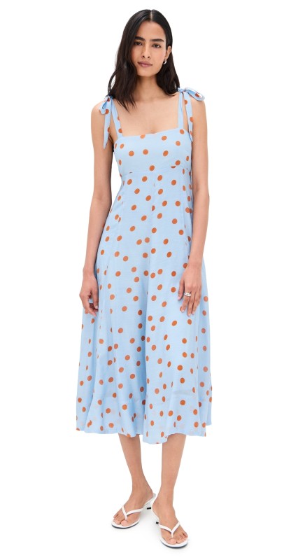 ASTR the Label Lilliana Dress Blue Rust Polkadot