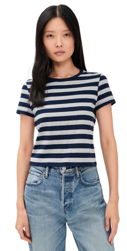Denimist Striped Baby Tee Light Heather Grey/Navy Wide Stripe