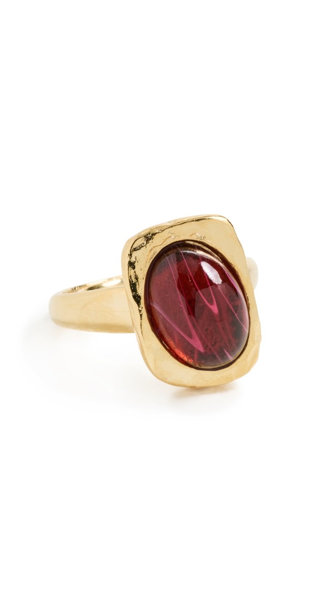 Kenneth Jay Lane Gold with Center Oval Flaw Ruby Ring Gold/Flaw Ruby
