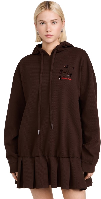 SHUSHU/TONG 3D Rose Hoodie Dress Brown