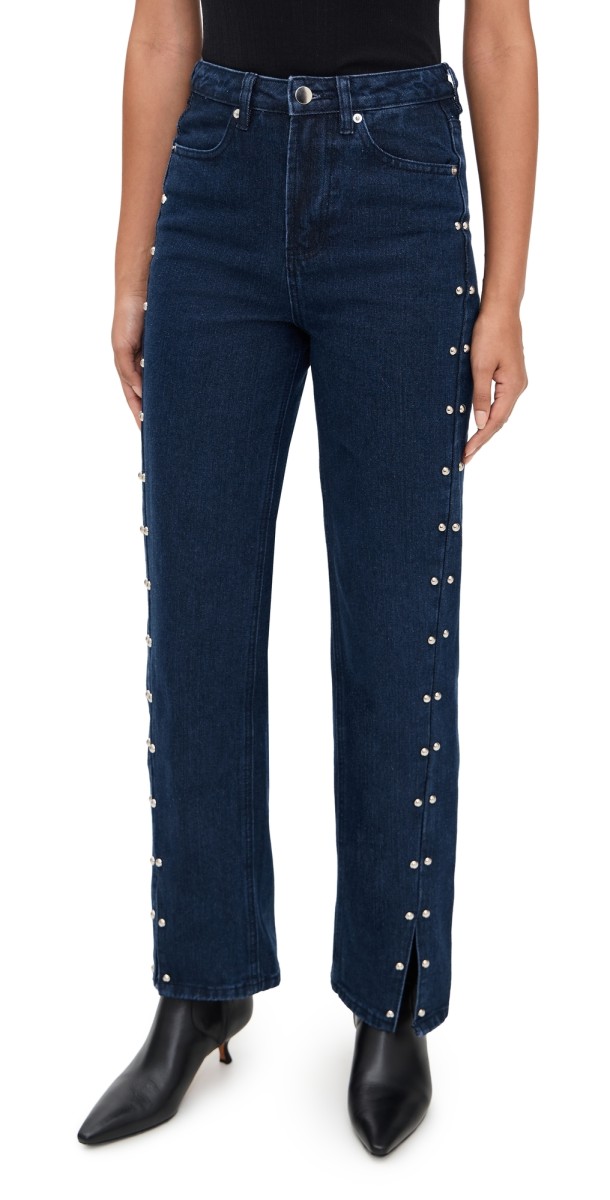Moon River Stud Detail Denim Pants Indigo