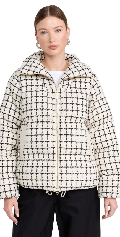 Varley Eugene Check Short Puffer Egret Mono Check