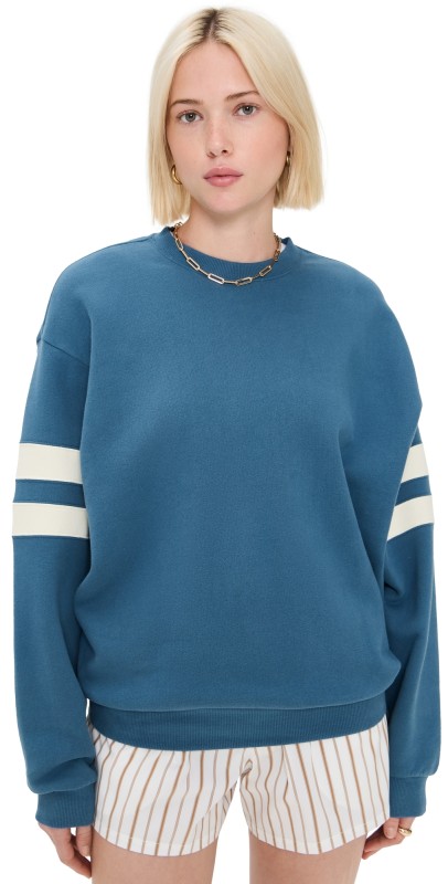 Clare V. Oversized Varsity Sweatshirt Desert Blue w/ Cream