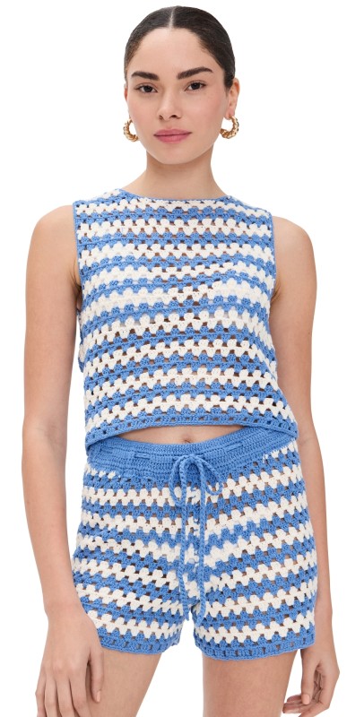 MINKPINK Cally Crochet Crop Top Blue/White
