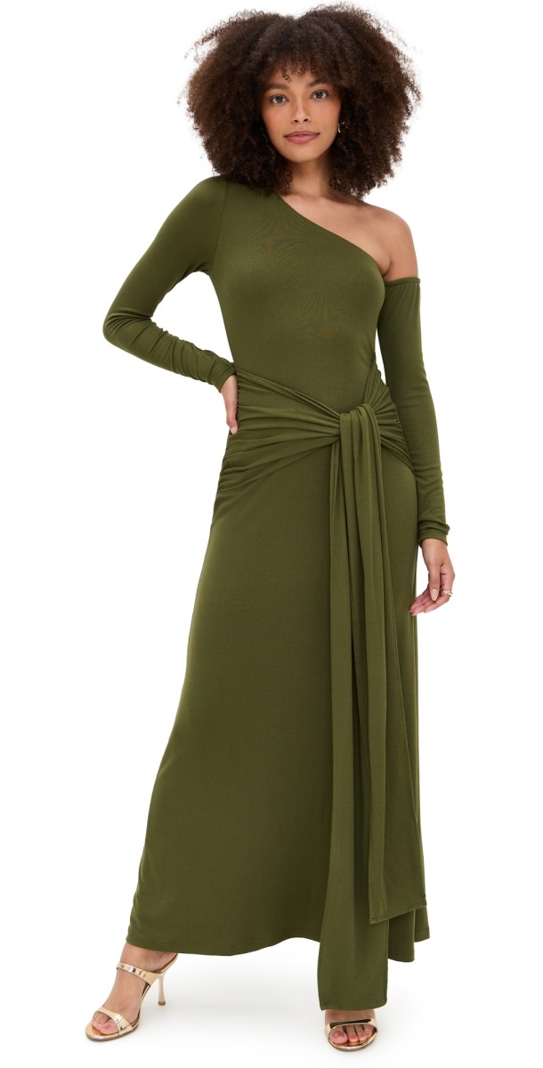 Seven Wonders Bianca One Shoulder Maxi Dress Army Green