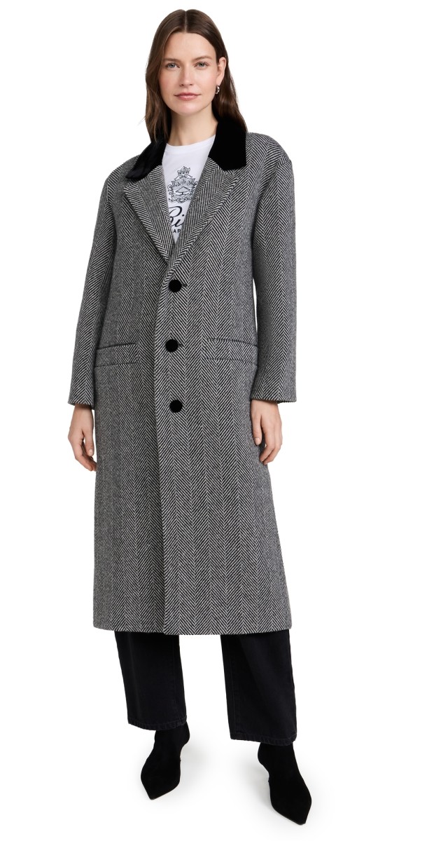 FRAME Long Herringbone Coat Black Multi