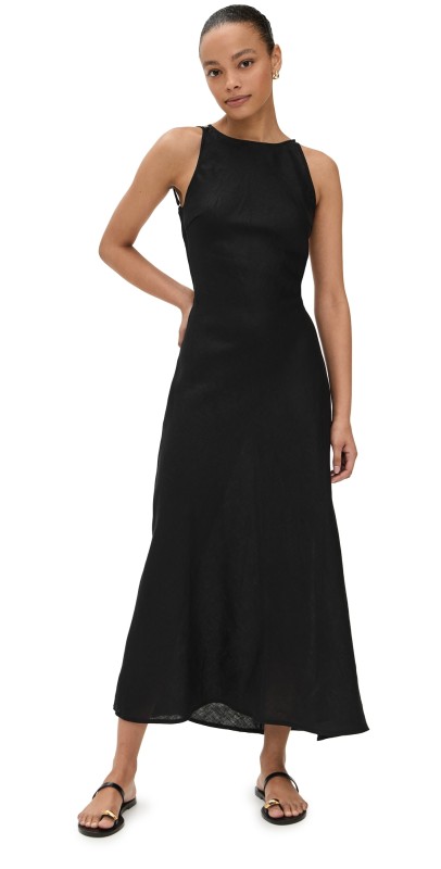 VRG GRL Opal Linen Maxi Dress Black Black