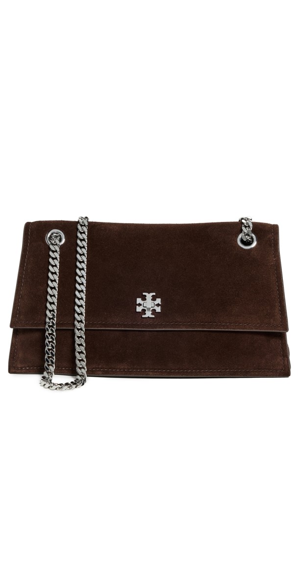 Tory Burch Kira Turnlock Suede Shoulder Bag Dark Cocoa