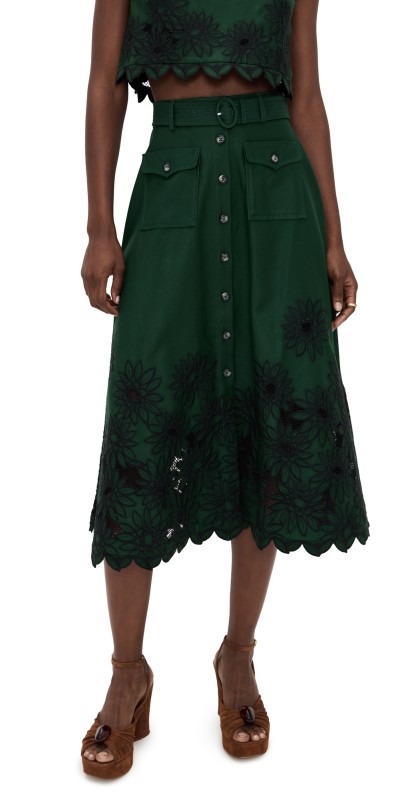 SALONI Kali Skirt Pine Green/Daisy Emb