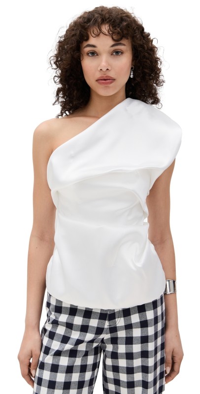 Marques'Almeida Heavy Satin Sleeveless Fitted Draped Top White