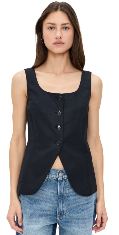 Alex Mill Soho Scoop Vest In Linen Cotton Black