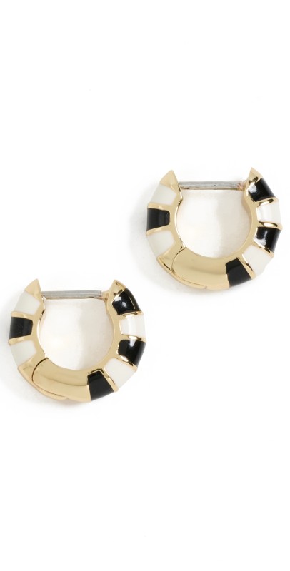 Clare V. Enamel Stripe Huggie Earrings Black & Cream Strip