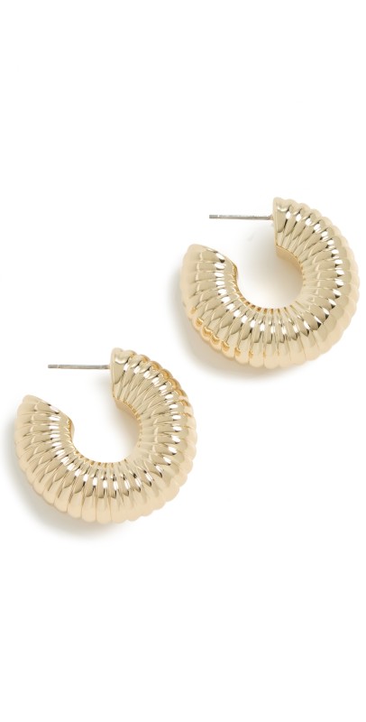 Kenneth Jay Lane Gold Textured Hoop Pierced Earrings Polished Gold