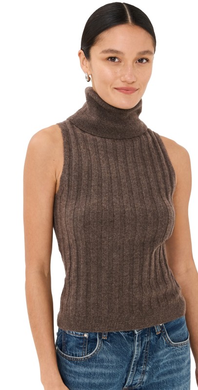 Reformation Rowyn Cashmere Turtleneck Tank Walnut