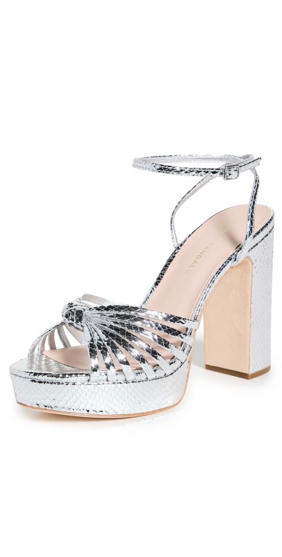 Loeffler Randall Rivka Leather Knot Platform Sandals Silver
