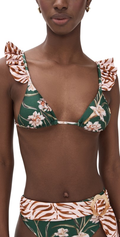 PatBO Botanic Retro Bikini Top Dark Green