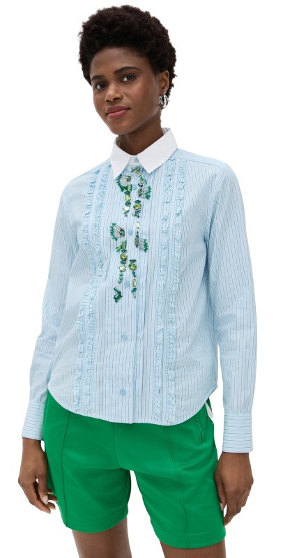 ESSENTIEL ANTWERP Hapricot Fitted Frill Shirt Combo1 Neptune Green