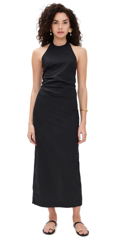 Enza Costa Poplin Halter Dress Black