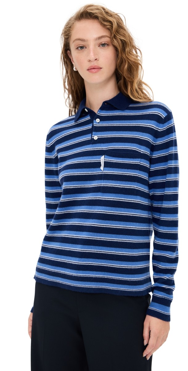 HOMMEGIRLS Knit Stripe Polo Blue Stripe