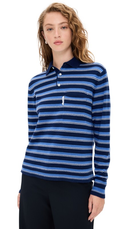 HOMMEGIRLS Knit Stripe Polo Blue Stripe