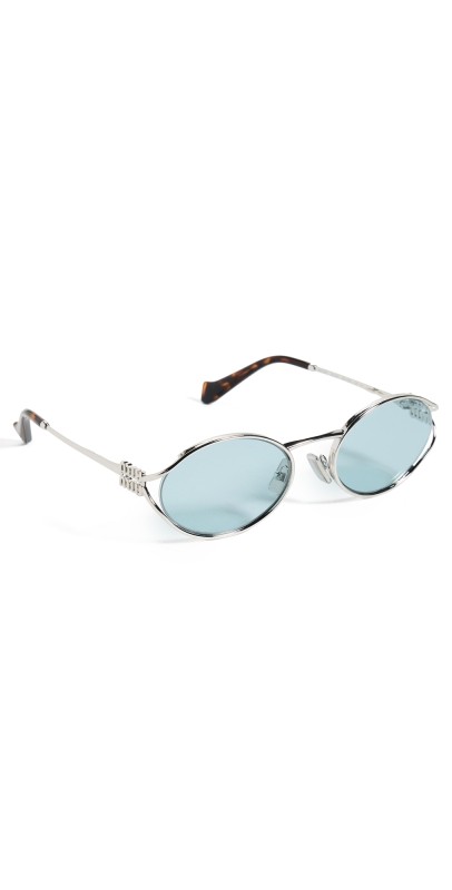 Miu Miu Logo Oval Sunglasses Silver