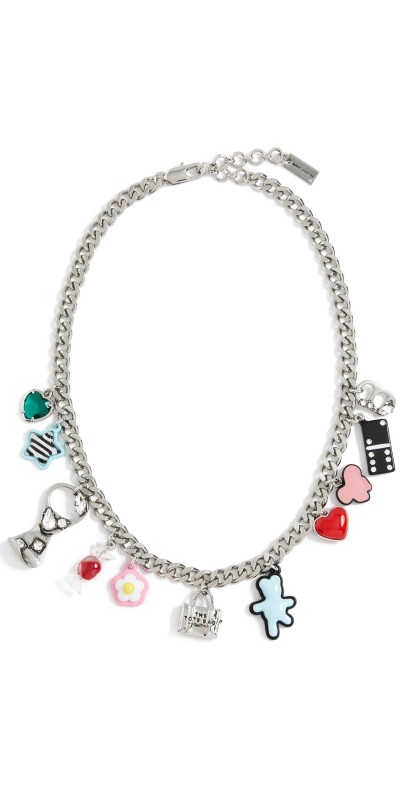 Marc Jacobs Sticker Charm Necklace Silver Mult