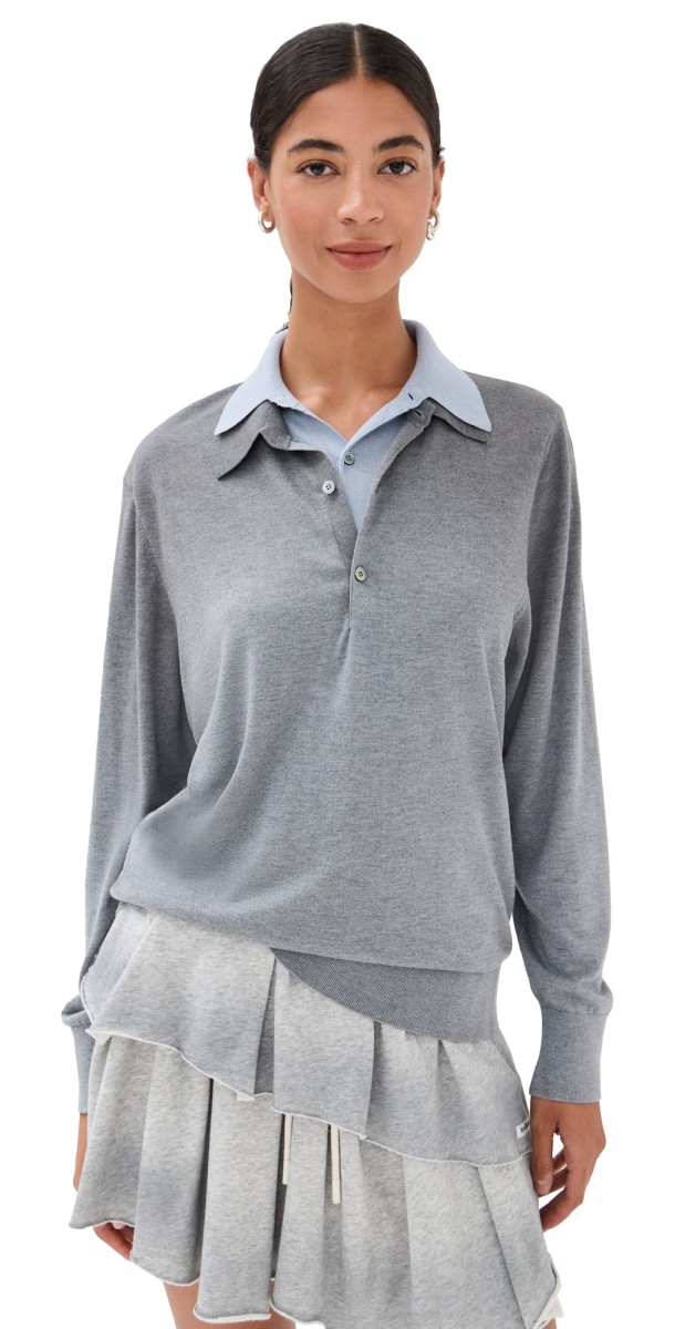 Acne Studios Silky Wool V-Neck Sweater Sky Blue/Light Grey Melange