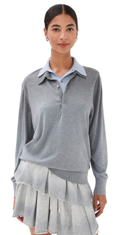 Acne Studios Silky Wool V-Neck Sweater Sky Blue/Light Grey Melange