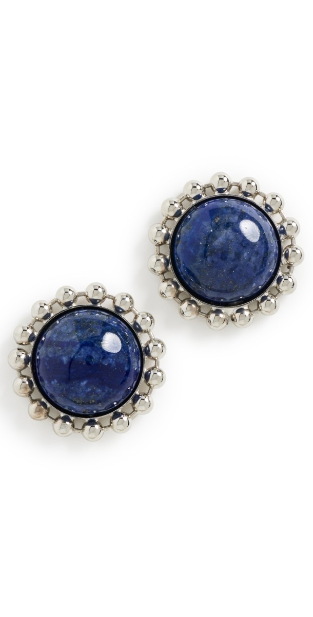 LELET NY Lina Ball Chain Stud Earrings Lapis/Rhodium