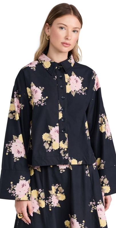 byTiMo Poplin Cropped Shirt Black Posy