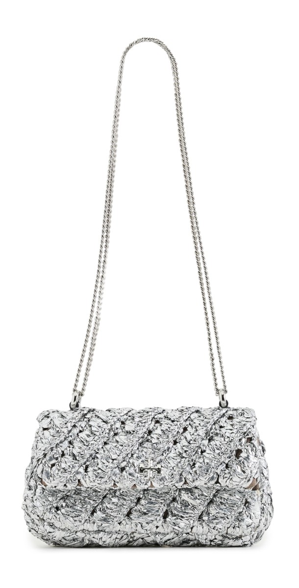 Tory Burch Kira Woven Mini Flap Bag Silver