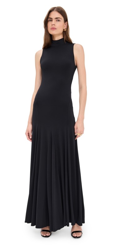 alice + olivia Augusta Open Back Sleeveless Turtleneck Maxi Dress Black